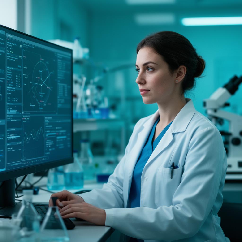 Scientist analyzing research data in a modern lab